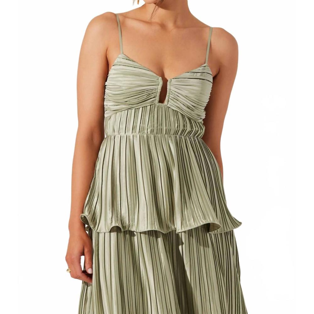 Astr Sage Green Pleated Maxi Dress